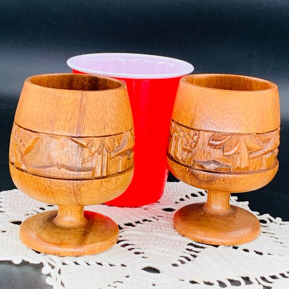 Wooden Tumblers Scottish Hand Carved Goblets 6 Ounces Set Of 2 Lathe Turned - Picture 5 of 6